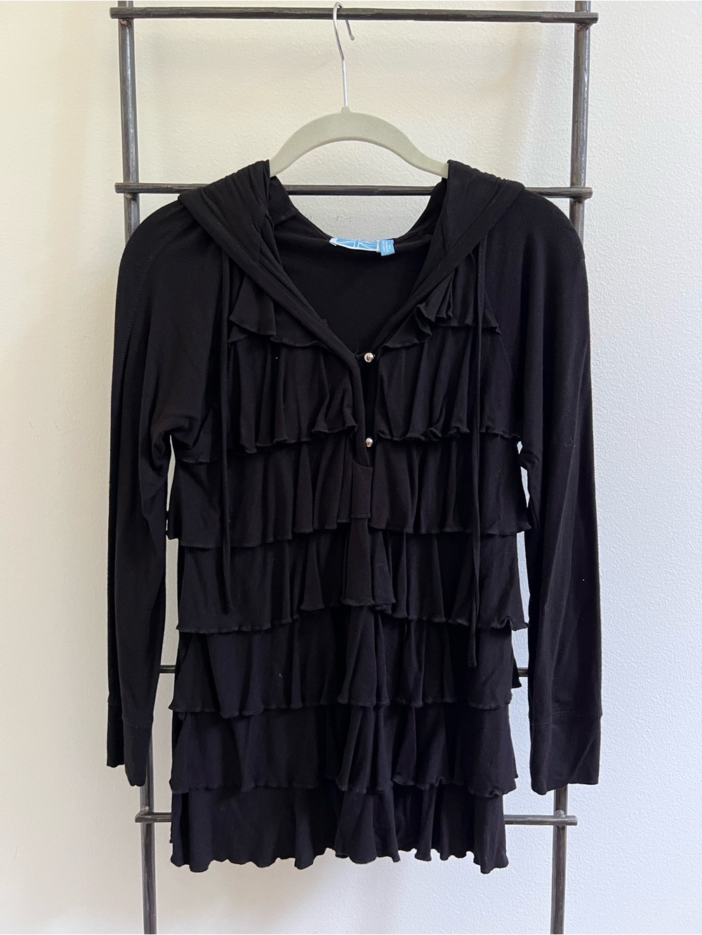 Black Ruffle Hoodie Top